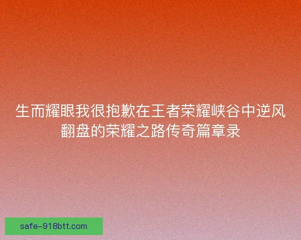 生而耀眼我很抱歉在王者荣耀峡谷中逆风翻盘的荣耀之路传奇篇章录
